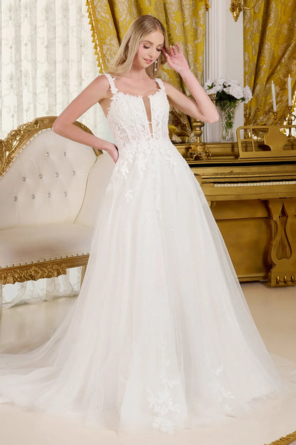 A-line wedding dress with V-neck and straps
