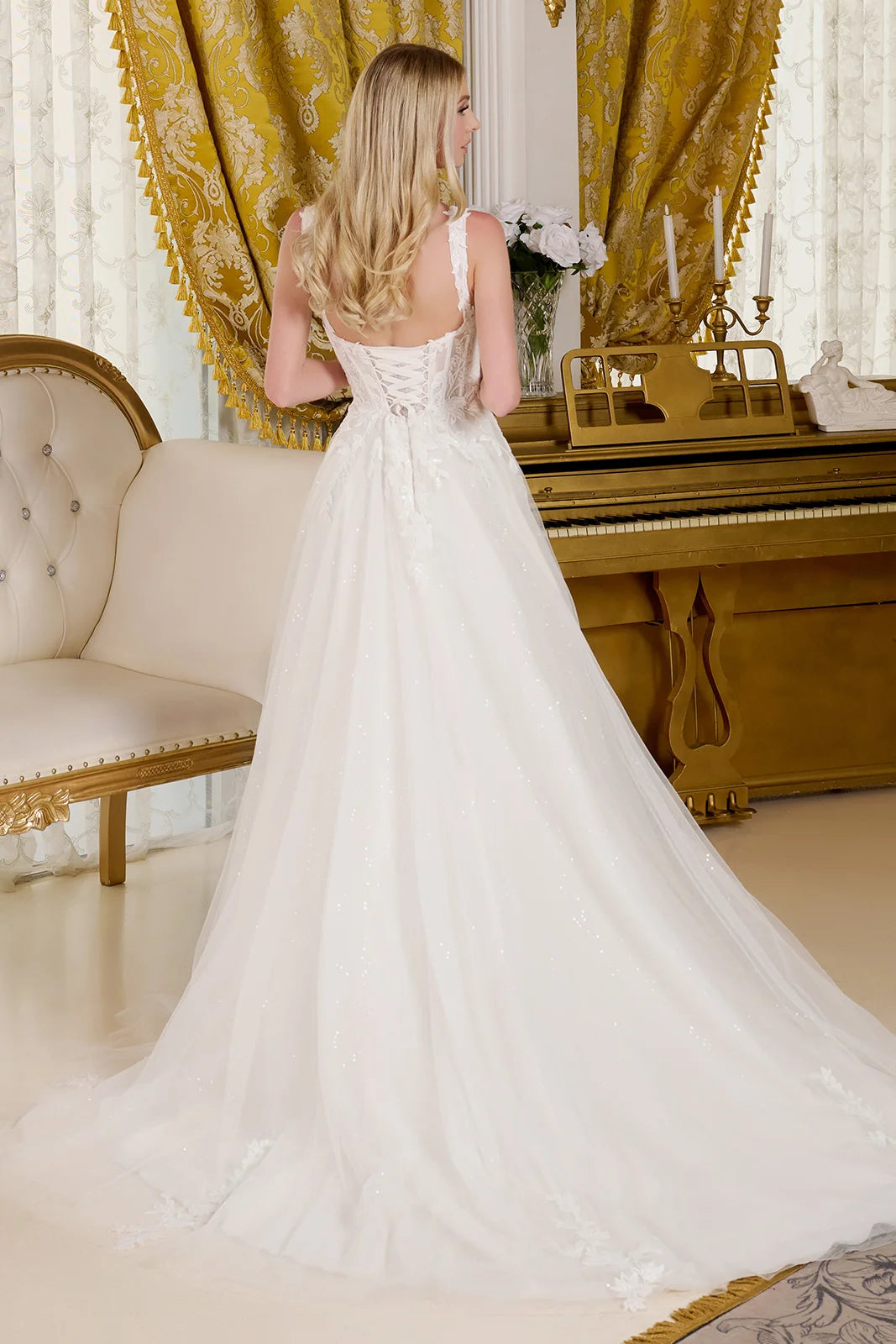 A-line wedding dress with V-neck and straps