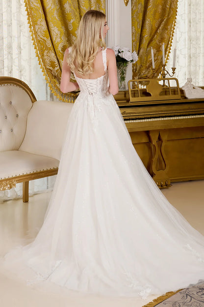 A-line wedding dress with V-neck and straps
