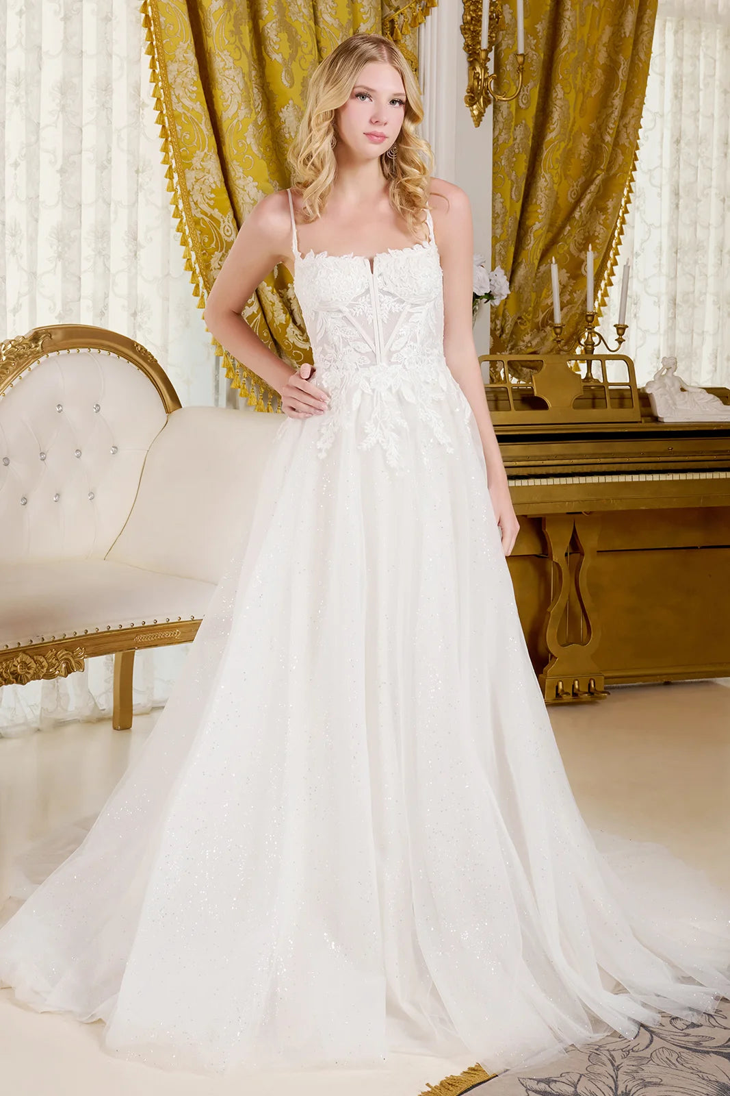 A-Line Wedding Dress Spaghetti Straps Bodice With A Boat Neckline