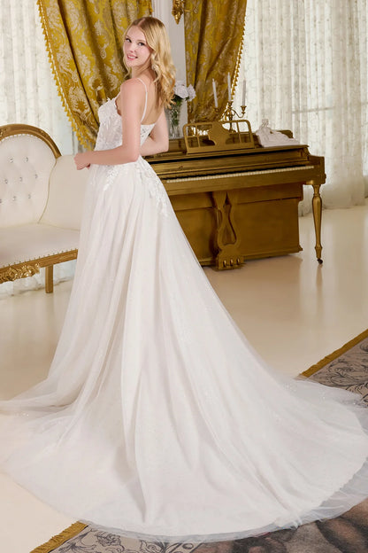A-Line Wedding Dress Spaghetti Straps Bodice With A Boat Neckline