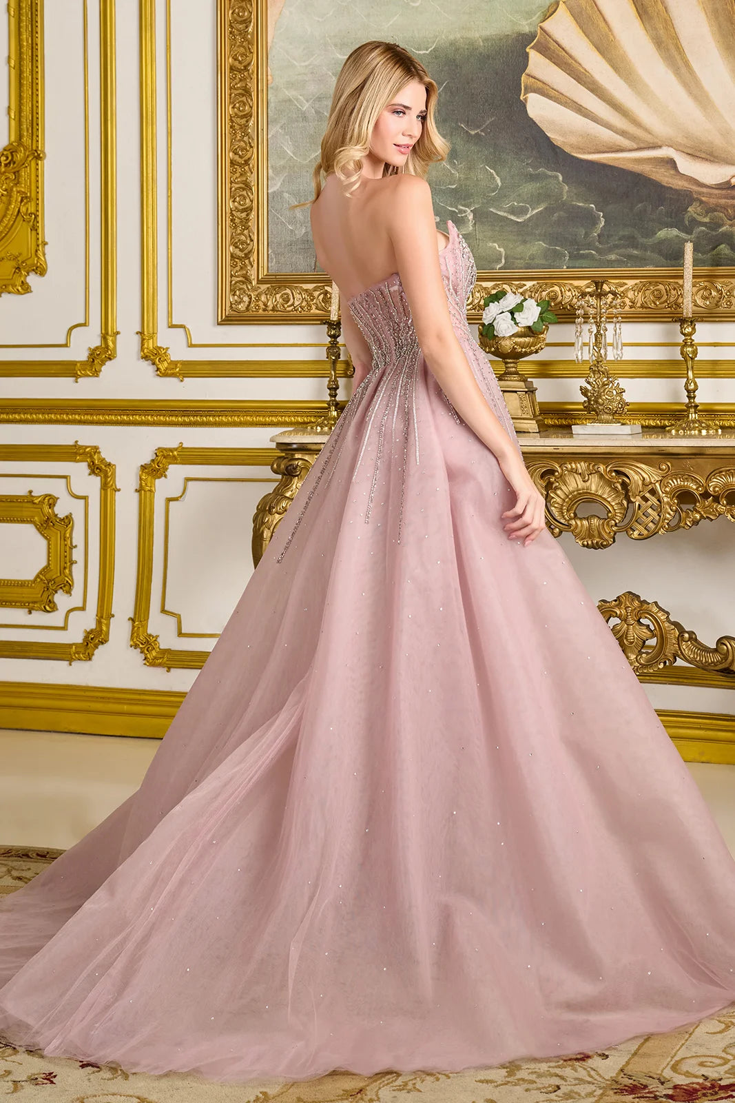 Strapless Sweetheart Neckline Zipper A Line Slit Overskirt Dress With Corset Cover Layer
