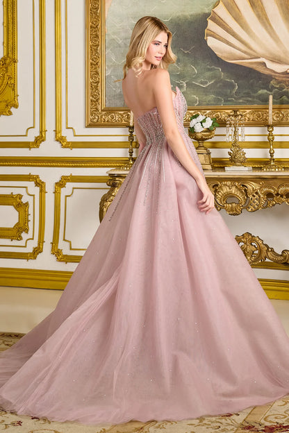 Strapless Sweetheart Neckline Zipper A Line Slit Overskirt Dress With Corset Cover Layer