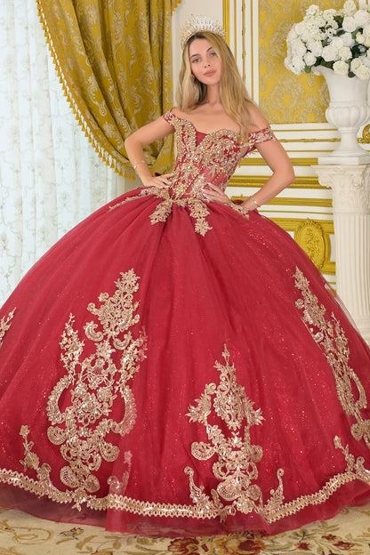 Off Shoulder Embellished V Neckline Corset Bodice Train Ball Gown With Detachable Bow
