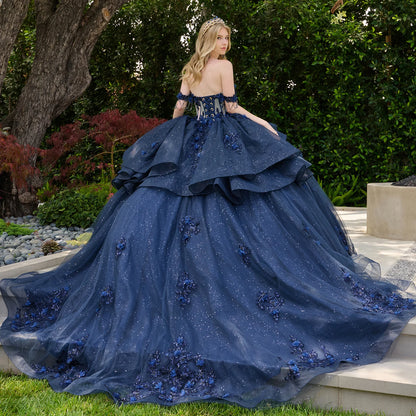 Dangling Beads Detachable Off Shoulder Straps V Neckline Layered Waist Ruffle Train Ball Gown