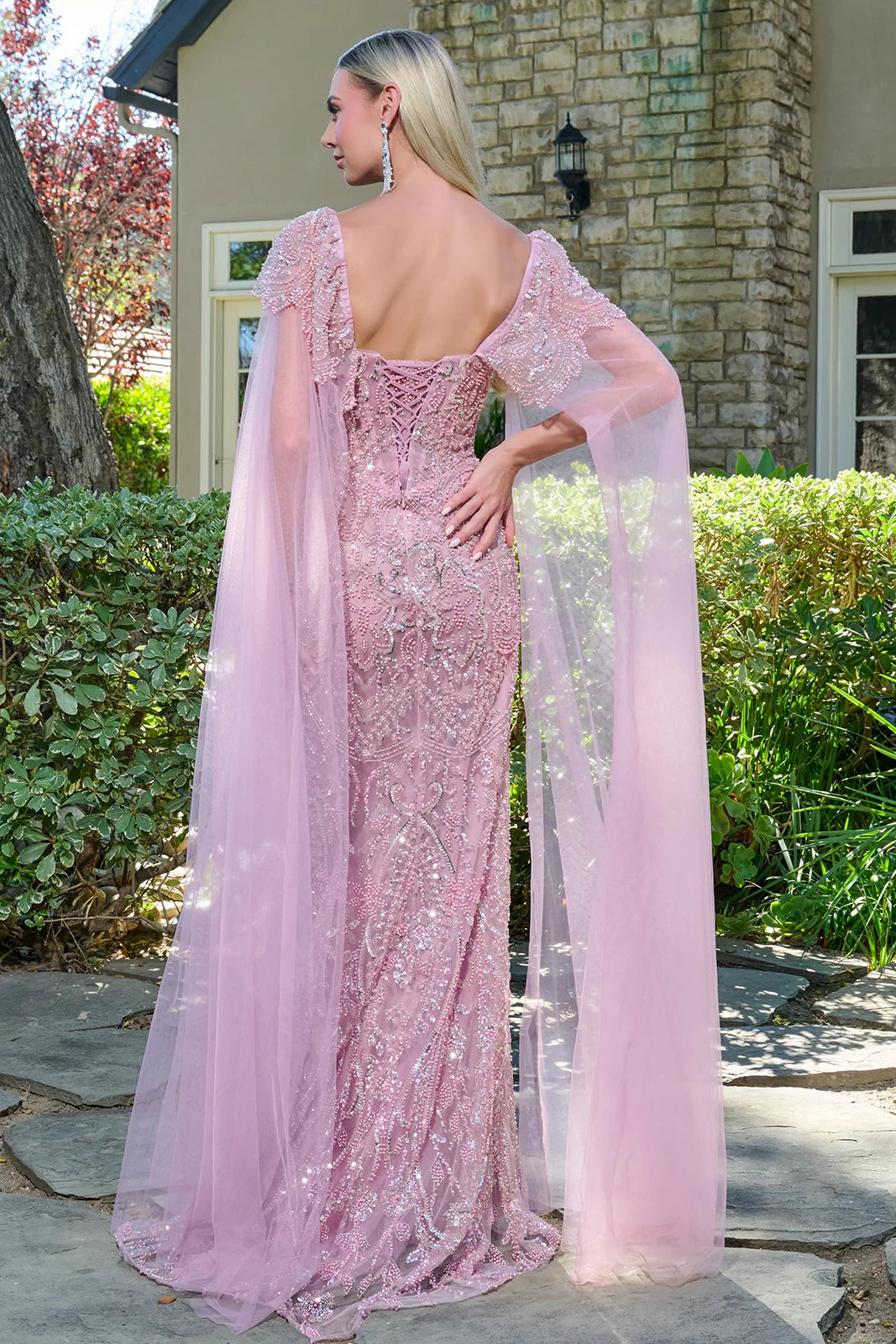 Embellished Cap Sleeves Over Cape Sleeves Fitted Corset Cover Dress