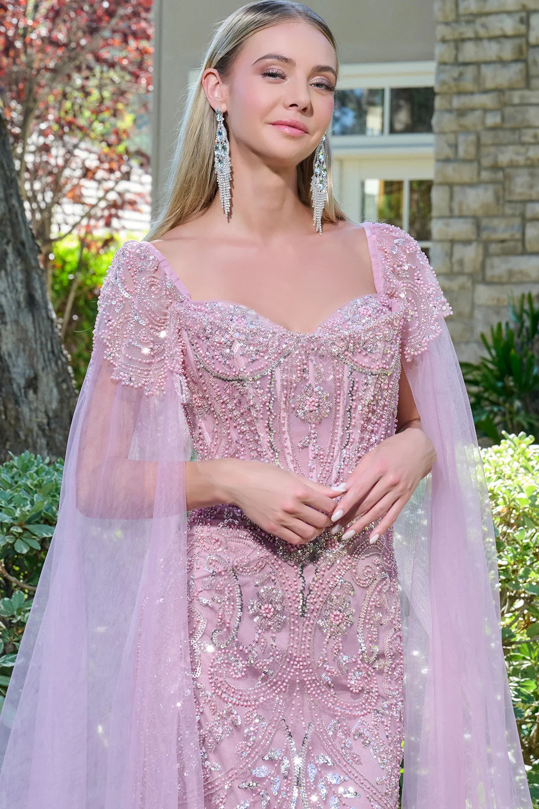 Embellished Cap Sleeves Over Cape Sleeves Fitted Corset Cover Dress