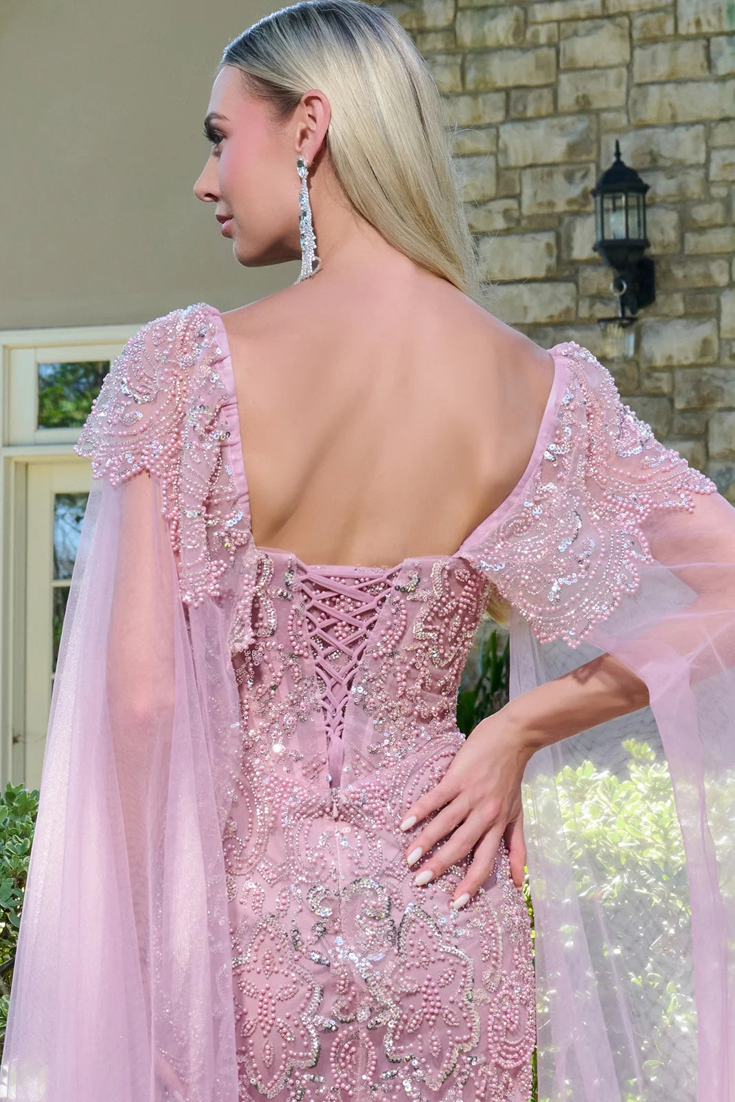 Embellished Cap Sleeves Over Cape Sleeves Fitted Corset Cover Dress