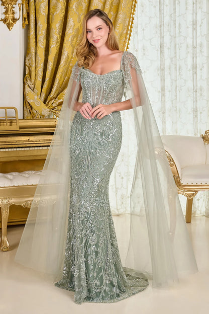 Embellished Cap Sleeves Over Cape Sleeves Fitted Corset Cover Dress