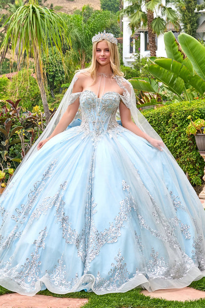 Detachable Off Shoulder Straps V Neckline Ball Gown Train With Detachable Bow Tie Able Cape