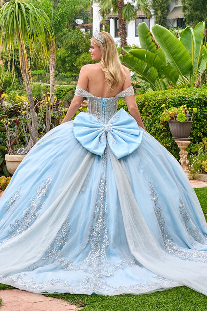 Detachable Off Shoulder Straps V Neckline Ball Gown Train With Detachable Bow Tie Able Cape