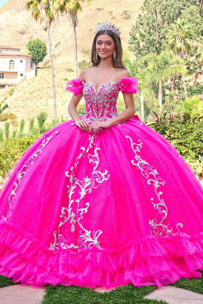3d Butterfly Applique Off Shoulder Puff Sleeves V Neckline Ball Gown Train With Detachable Bow