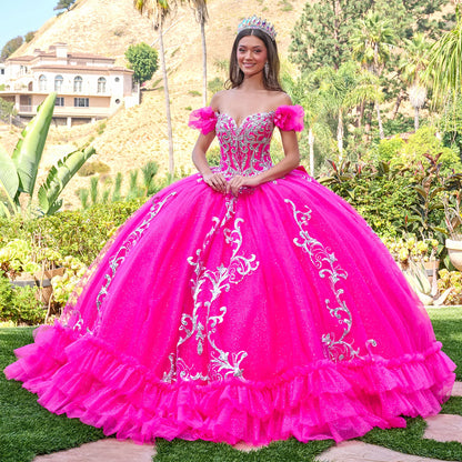 3d Butterfly Applique Off Shoulder Puff Sleeves V Neckline Ball Gown Train With Detachable Bow