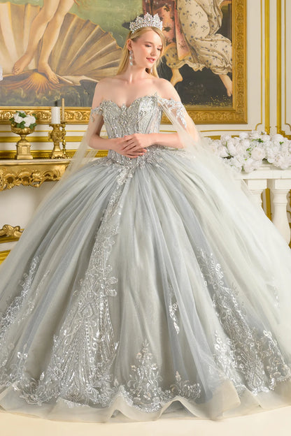 Detachable Off Shoulder Cape Sleeves W Neckline Corset Bodice Ball Gown Train With Detachable Bow