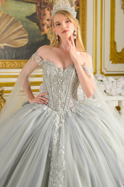 Detachable Off Shoulder Cape Sleeves W Neckline Corset Bodice Ball Gown Train With Detachable Bow