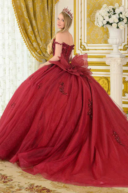 Embellished Thin Straps V Neckline Glitter Underlayer Train Ball Gown With Detachable Butterfly Bow
