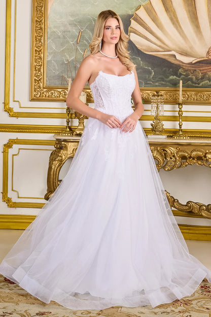 A-Line Wedding Dress With Embroidery, Sparkling Sequins, Strapless