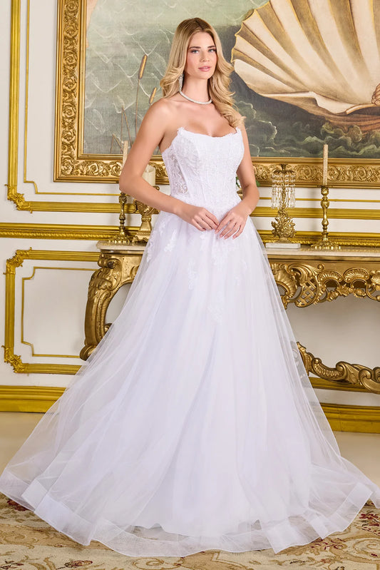 A-Line Wedding Dress With Embroidery, Sparkling Sequins, Strapless
