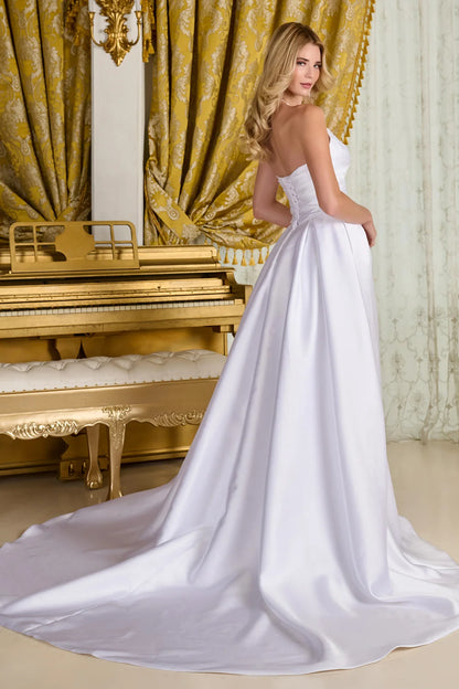 Wedding Dress With Clean Lines And Defined Structure, Strapless Bodice With V-Neck
