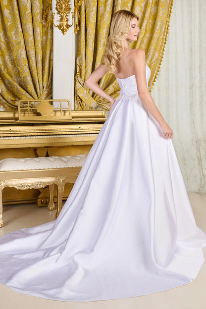 Taffeta Wedding Dress With Strapless Corset Bodice And Straight Neckline