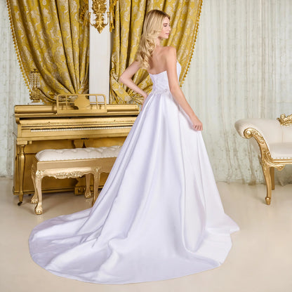 Taffeta Wedding Dress With Strapless Corset Bodice And Straight Neckline