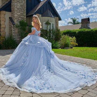 Dangling Beads Fold Over Off Shoulder Straps Waist Ruffle Layers Train Ball Gown With Choker