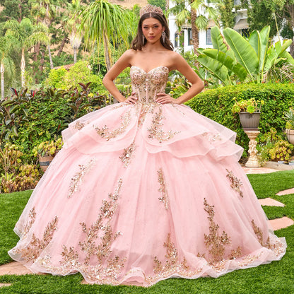 Strapless Sweetheart Neckline High Low Waist Ruffle Layers Train Ball Gown With Metal Grommets