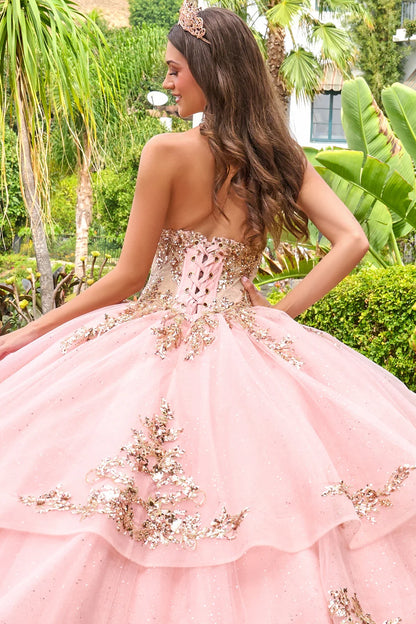 Strapless Sweetheart Neckline High Low Waist Ruffle Layers Train Ball Gown With Metal Grommets
