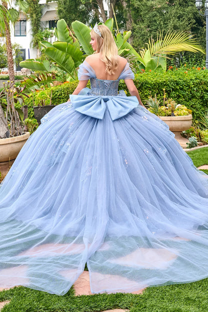 Ruched Off Shoulder Straps Corset Cover Bodice Train Ball Gown Overskirt With Detachable Bow