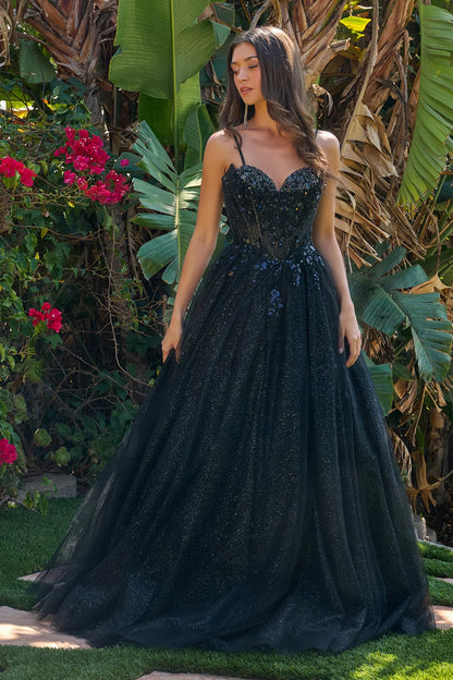Spaghetti Straps V Neckline Zipper Back A Line Glitter Underlayer Dress With Corset Cover Layer
