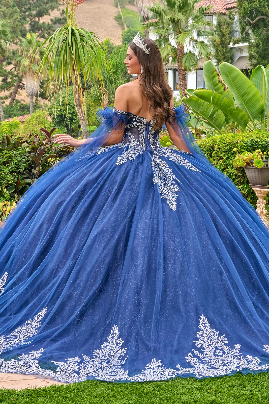 Shoulder Strap With Ruffles Cape Sleeves V Neckline Pleated Bust Corset Bodice Train Ball Gown