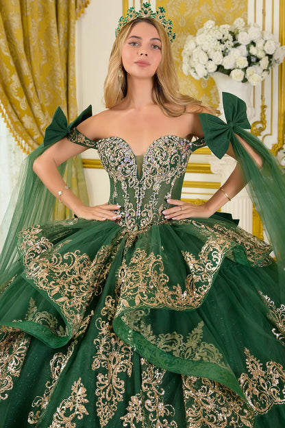 Straps With Detachable Bow Long Tails Cascading Ruffle Tiered Train Ball Gown Detachable Bow