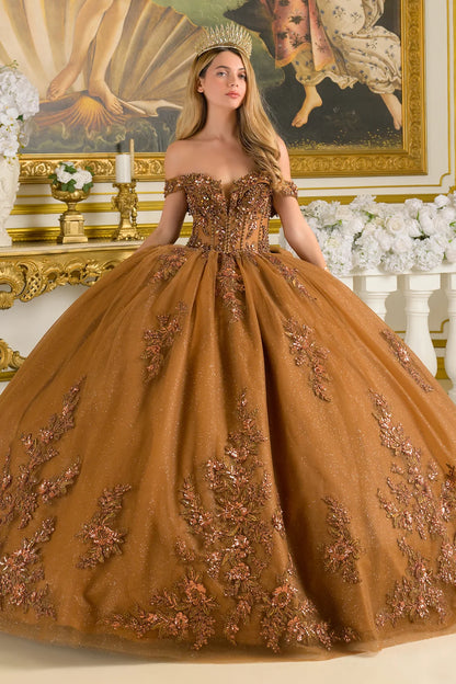 Embellished Fold Over Off Shoulder Corset Bodice Train Ball Gown With Detachable Back Bow
