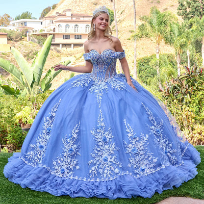 Off Shoulder Straps 3d Flower Appliqu Train Gown With Detachable Back Bow Mini Ruffle Layered Hem