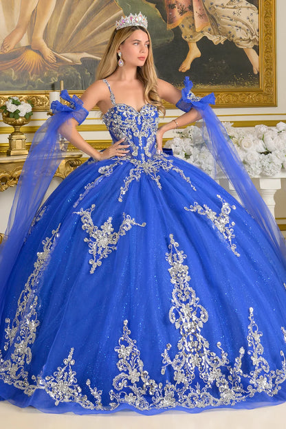 Embellished Thin Straps Detached Cuff Sleeves With Train Ball Gown Train With Detachable Bow
