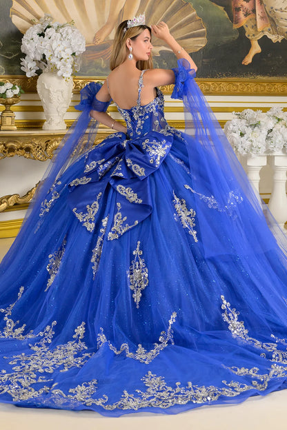 Embellished Thin Straps Detached Cuff Sleeves With Train Ball Gown Train With Detachable Bow