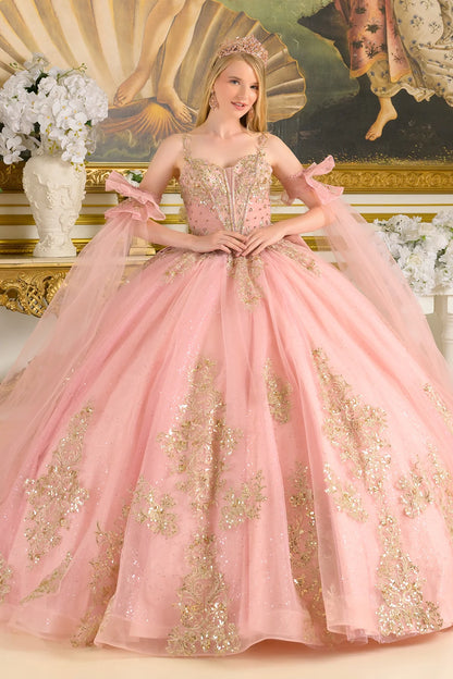 Spaghetti Straps Ruched Bodice Gown With Detachable Bow And Matching Detached Cuff Cape Sleeves