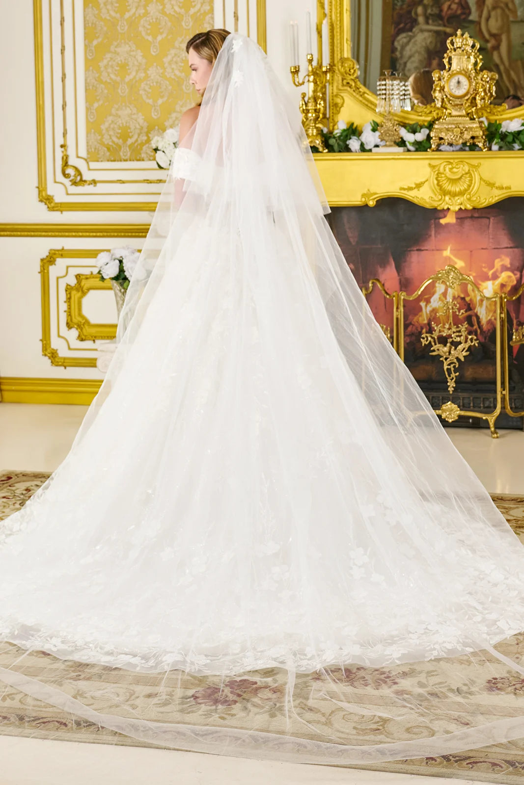 Wedding Dress Fold-Over Off-The-Shoulder Sleeves And V-Neckline