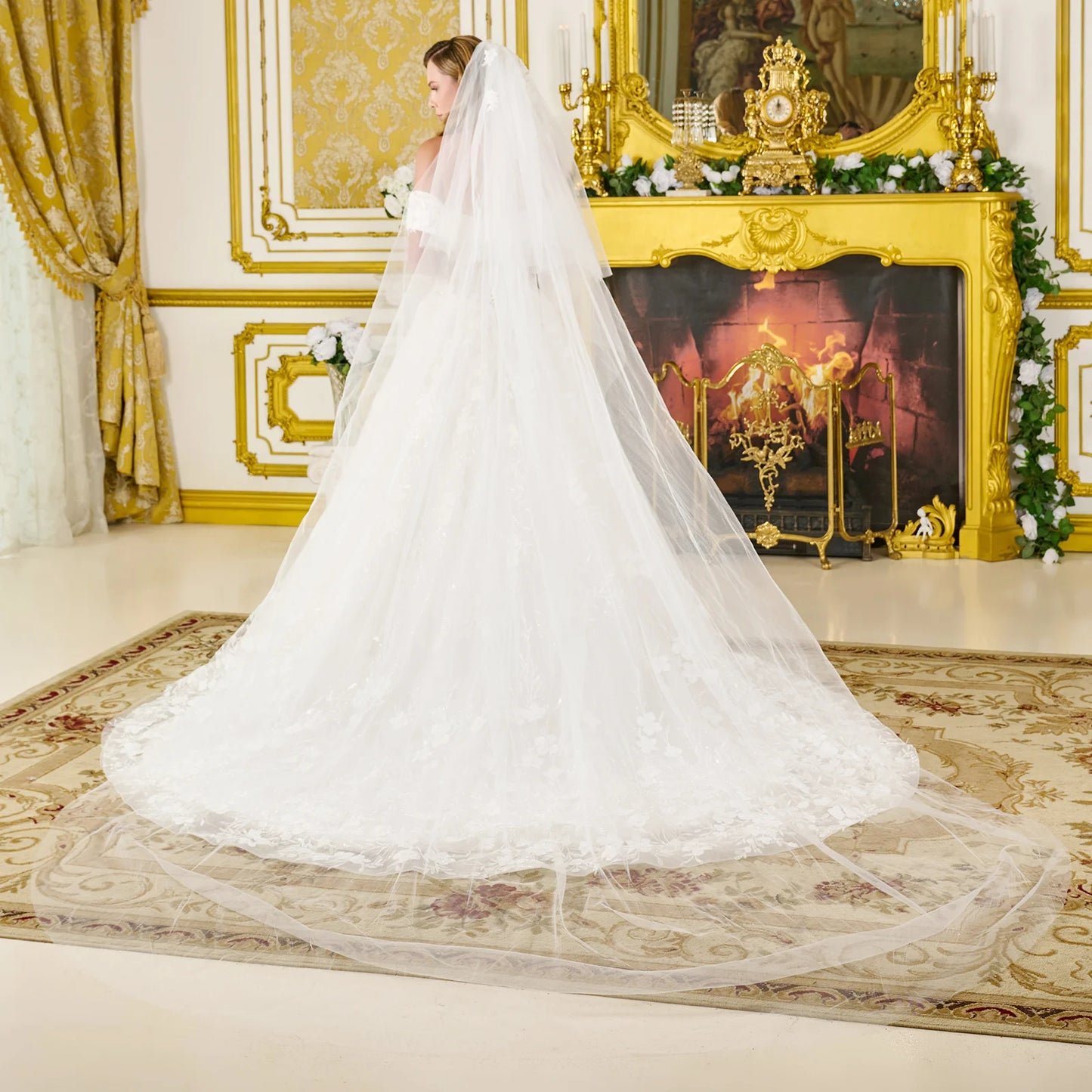 Wedding Dress Fold-Over Off-The-Shoulder Sleeves And V-Neckline