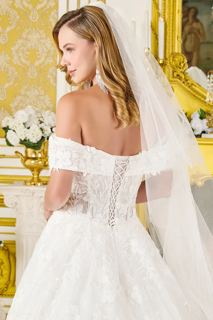 Wedding Dress Fold-Over Off-The-Shoulder Sleeves And V-Neckline