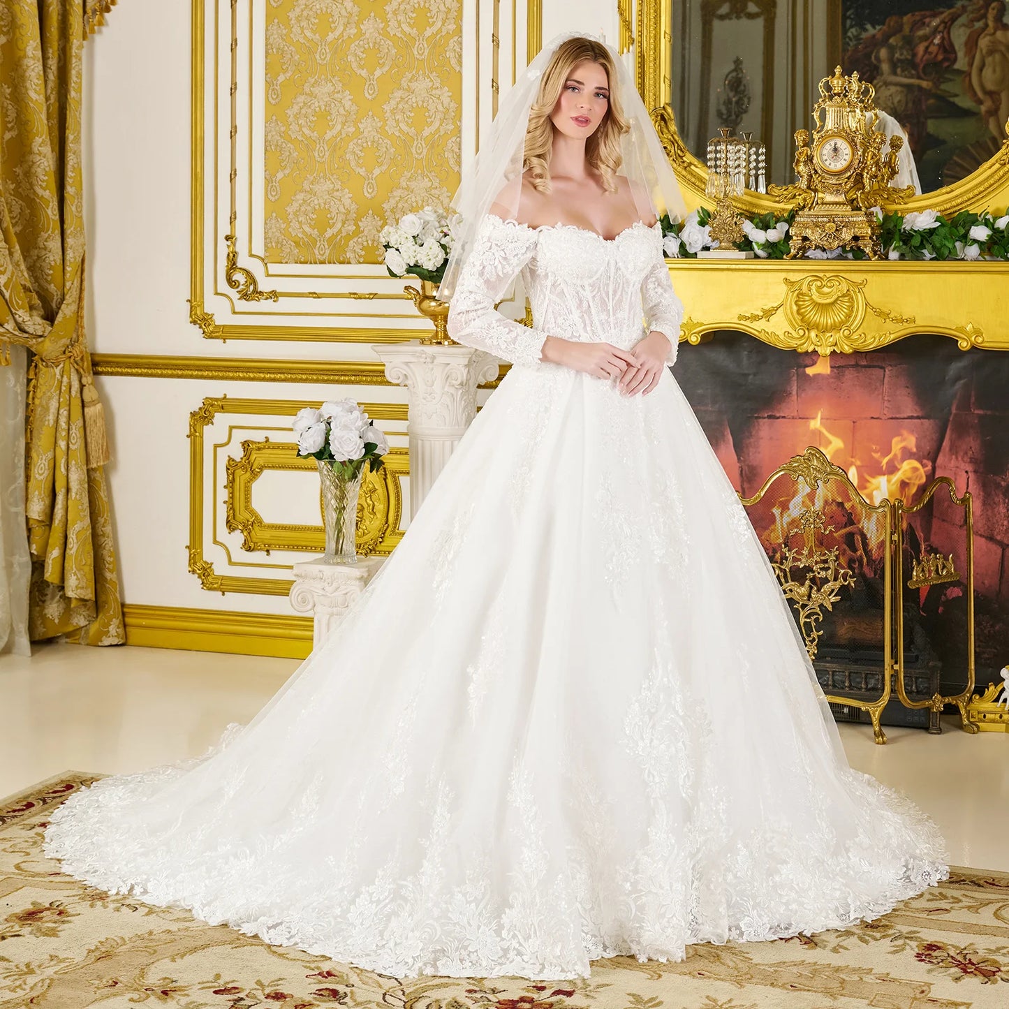 Wedding Ball Gown Off-Shoulder 3/4 Sleeves,A Sweetheart Neckline Corse Tux-USA Wedding Ball Gown Off-Shoulder 3/4 Sleeves,A Sweetheart Neckline Corse Tux-USA