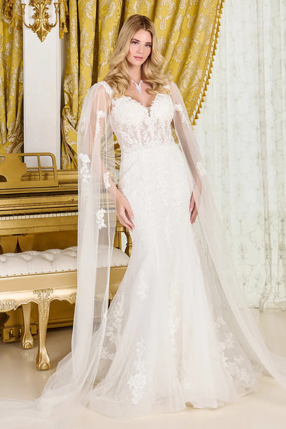 Trumpet-Style Wedding Gown, Intricate Appliqués, Sparkling Beads, Sequins, And Embroidery