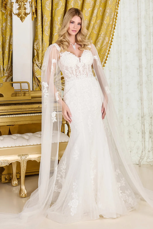 Trumpet-Style Wedding Gown, Intricate Appliqués, Sparkling Beads, Sequins, And Embroidery