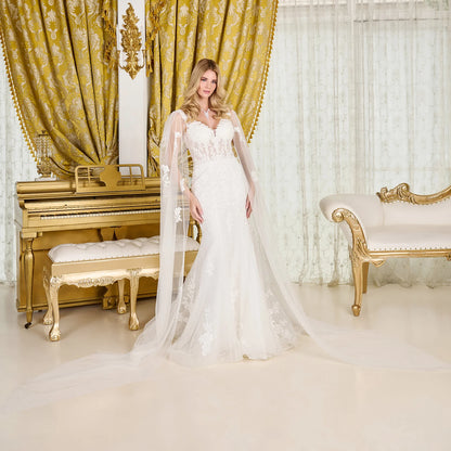 Trumpet-Style Wedding Gown, Intricate Appliqués, Sparkling Beads, Sequins, And Embroidery