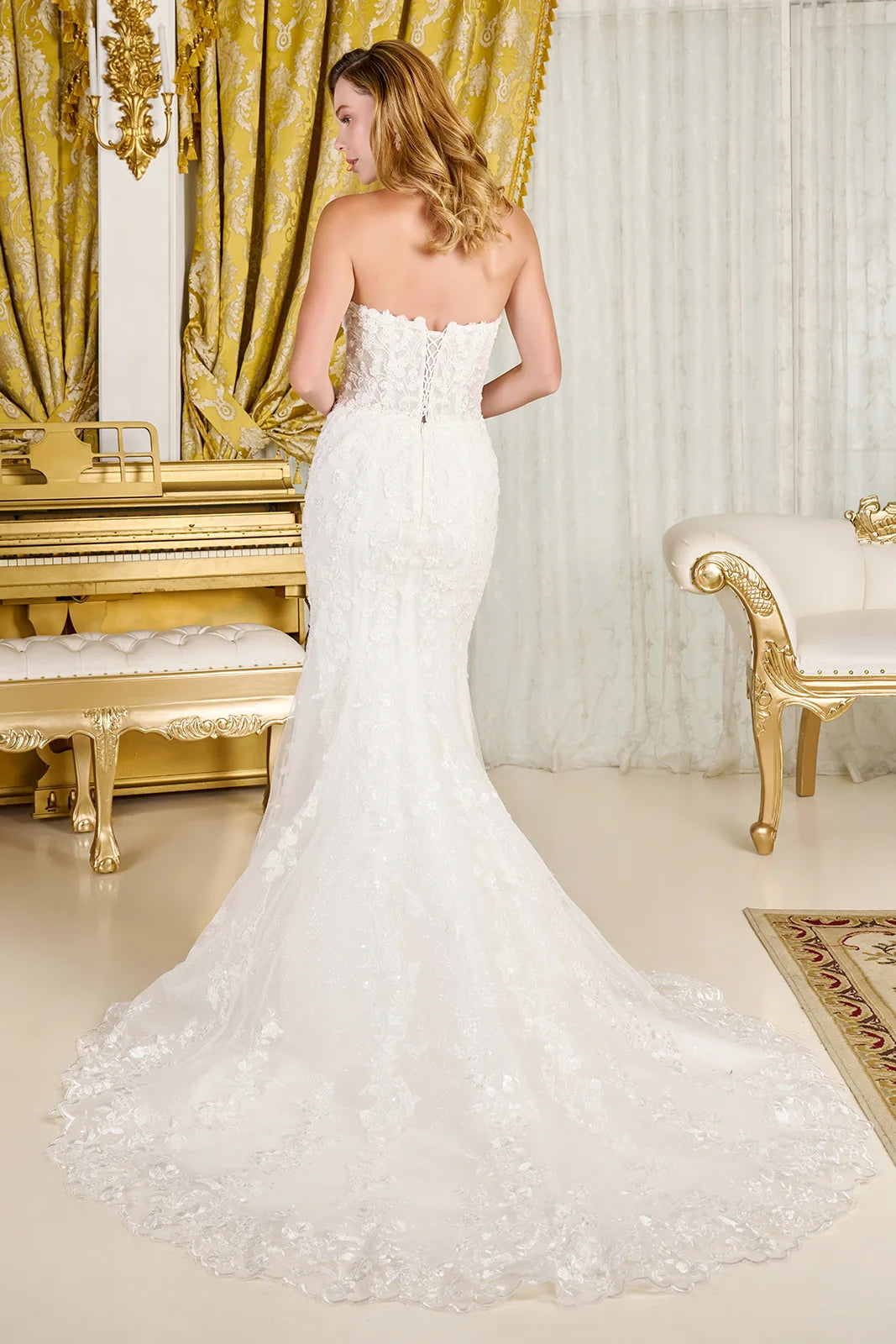 Wedding Dress With Trumpet Cut, Detachable Sheer High Neck Top And Long Sleeves