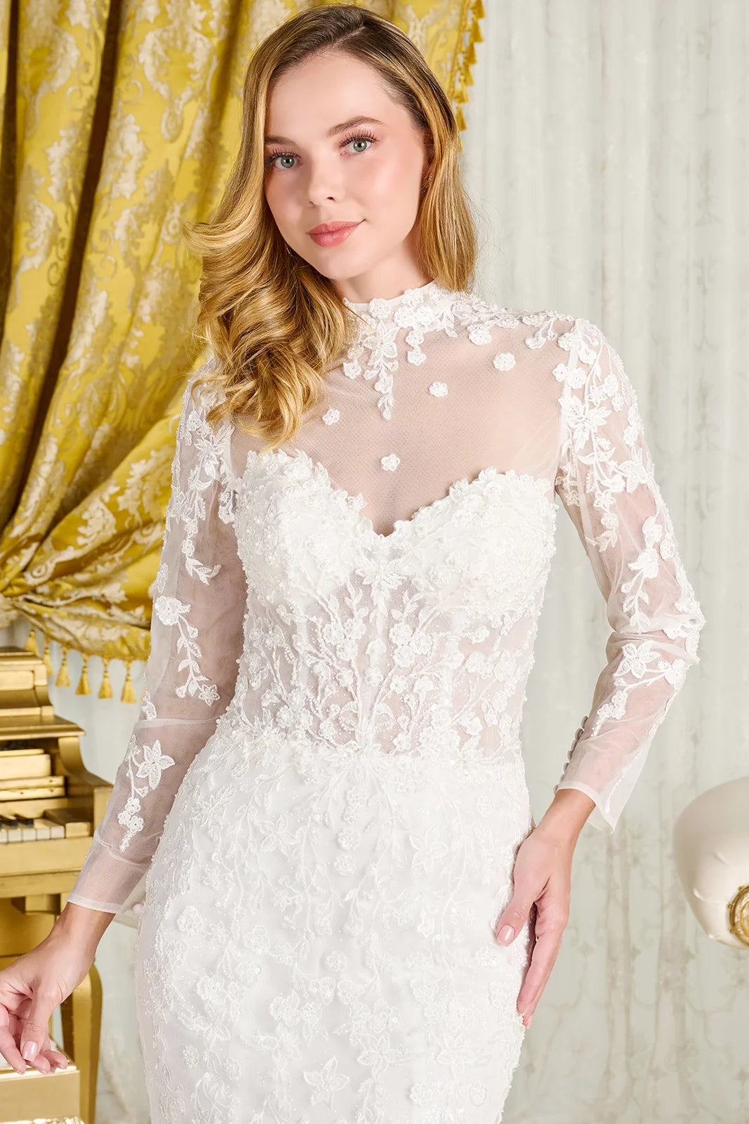 high neck mesh wedding dress High Neck Wedding Dresses