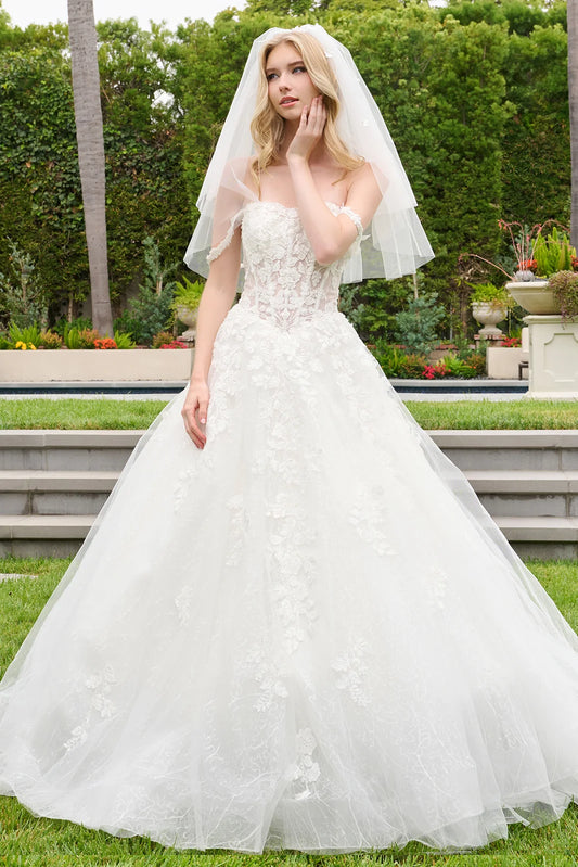 Sweetheart Neckline Corset Basque Waist Ballgown Wedding Dress With Straps And Veil