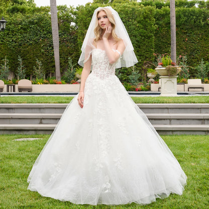 Sweetheart Neckline Corset Basque Waist Ballgown Wedding Dress With Straps And Veil