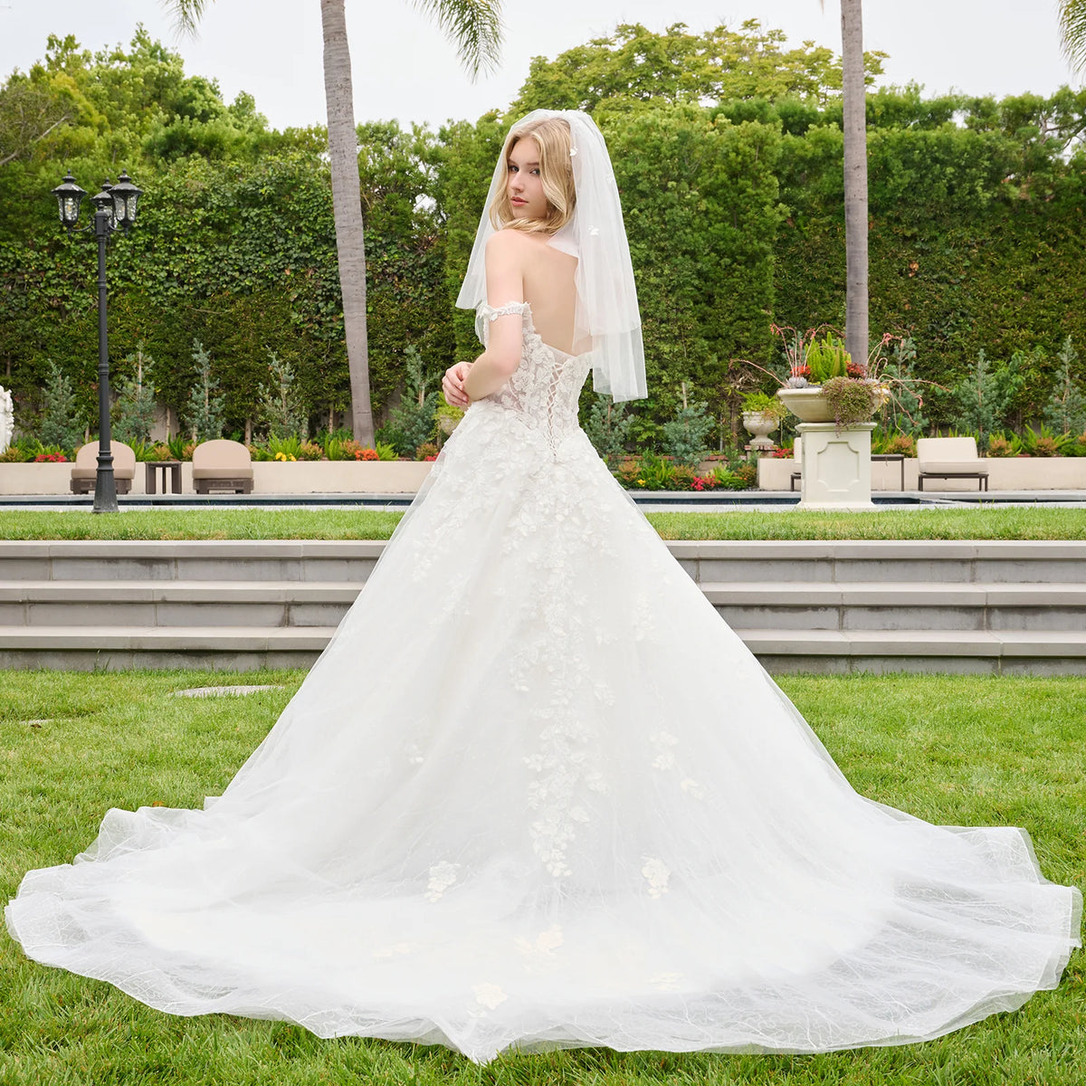Sweetheart Neckline Corset Basque Waist Ballgown Wedding Dress With Straps And Veil