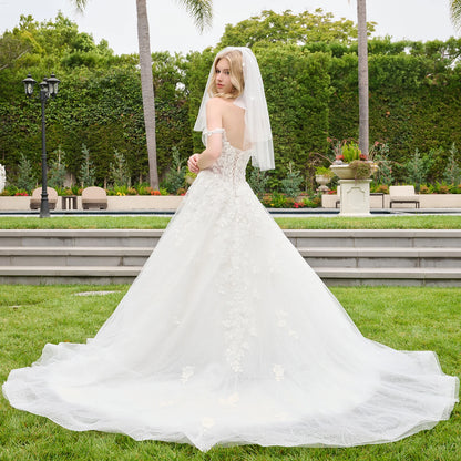 Sweetheart Neckline Corset Basque Waist Ballgown Wedding Dress With Straps And Veil